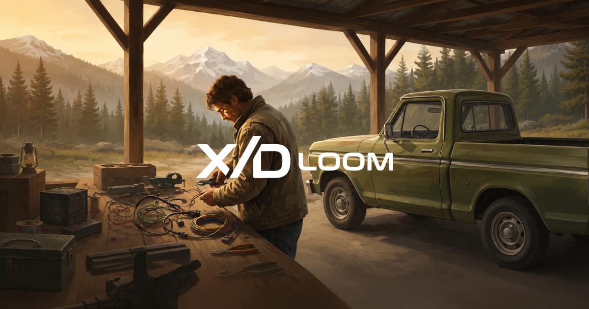 Man in workshop with X/D Loom logo over the top